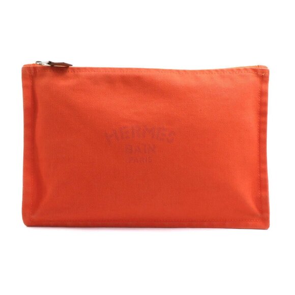 Auth HERMES Pouch Orange canvas authentic - Picture 1 of 13
